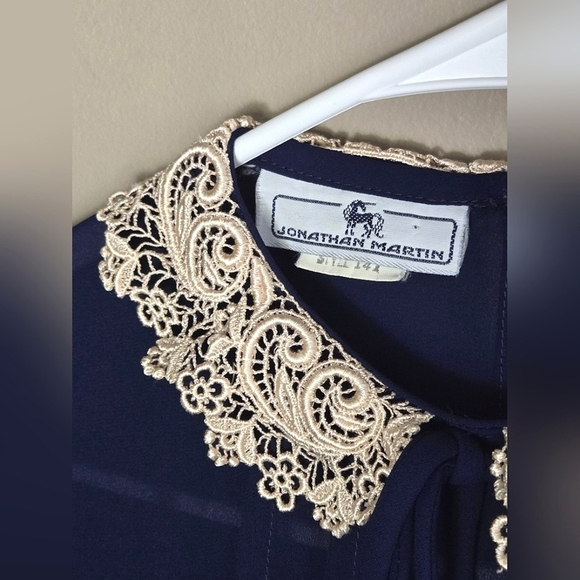 Vintage Jonathan Martin Semi-Sheer Praire Lace Collar Midi Dress, Size 14 - Picture 3 of 3